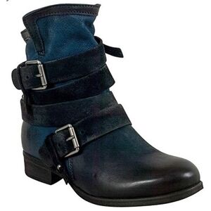 Miz Mooz Strappy Moto Shane Ankle Boot Booties in Midnight Blue Ocean Color